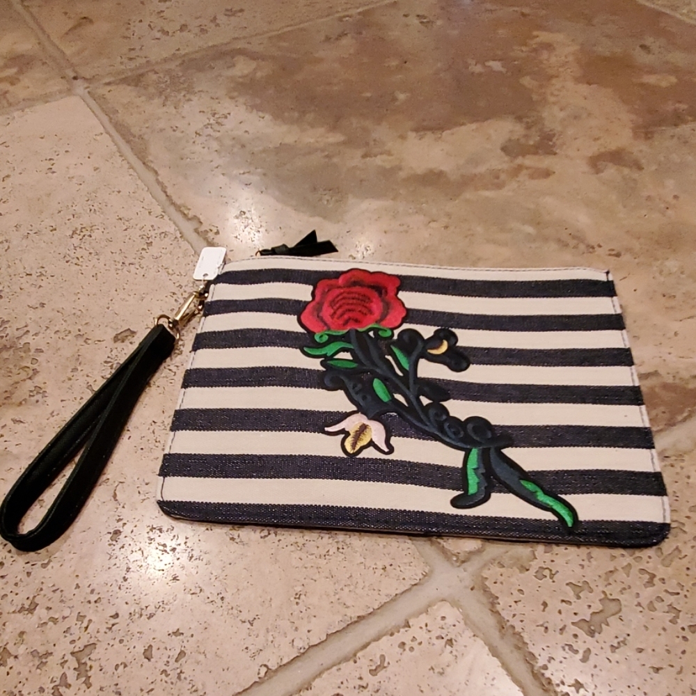 Black & White Wristlet with Red Rose Tattoo - NWT